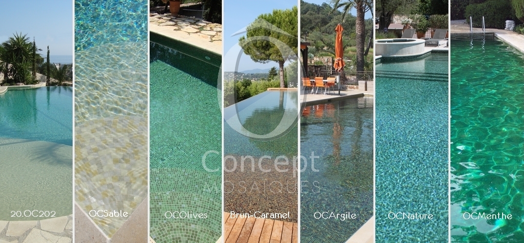 ô concept, shades of green, glass mosaic, green water, swimming pool